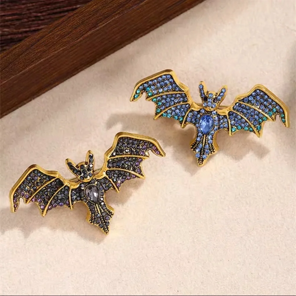 Vampire Bat Black Crystal Brooch